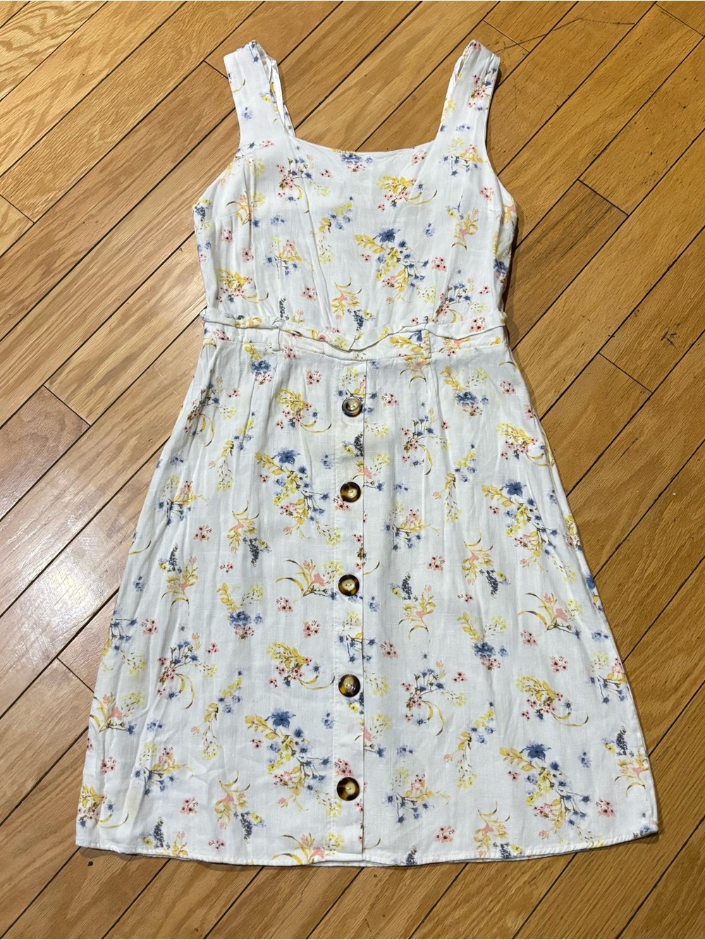 Floral Button-Front White Mini Dress - Picture 2 of 5